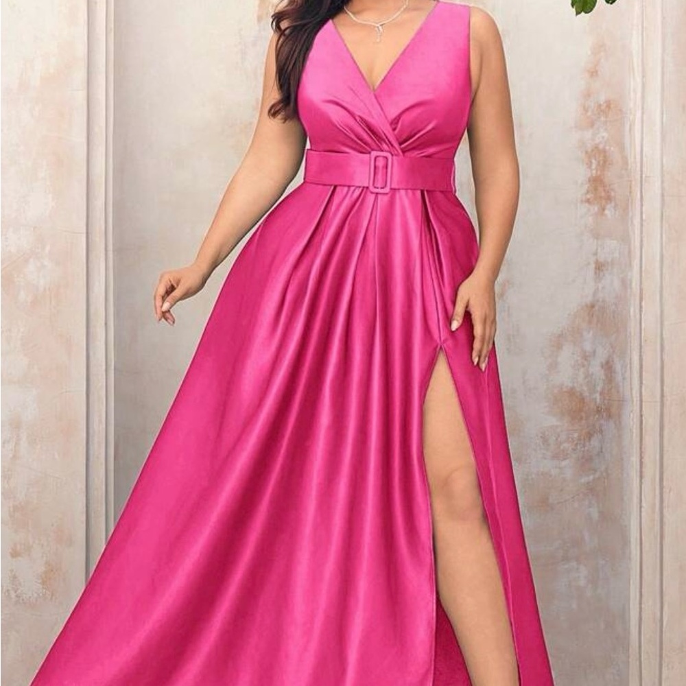 Bella Bliss Fuchsia Maxi Dress with Belt